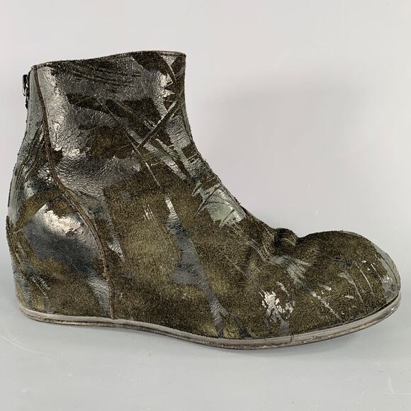 JULIUS_7 Size 9.5 Black Distressed Roughout Leather Wedge Boots - Picture 2 of 8